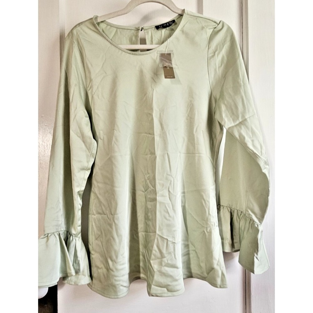 NWT‎ J.CREW Tall satin blouse ruffle cuffs sleeves Sz M tall green